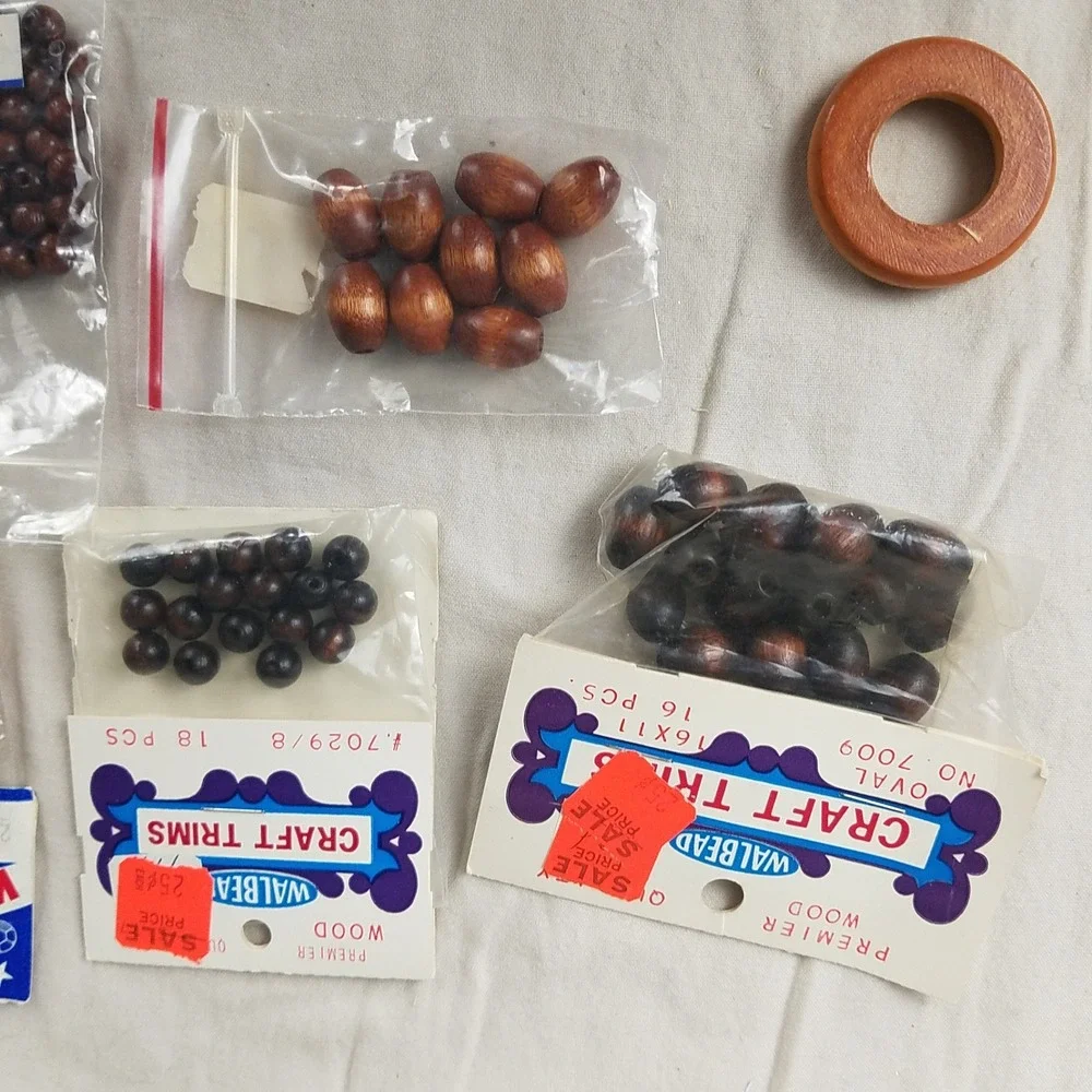 Walbead Vintage Wood Beads Craft Trims Lot Unisex OS Brown NEW‎ Retro Supplies